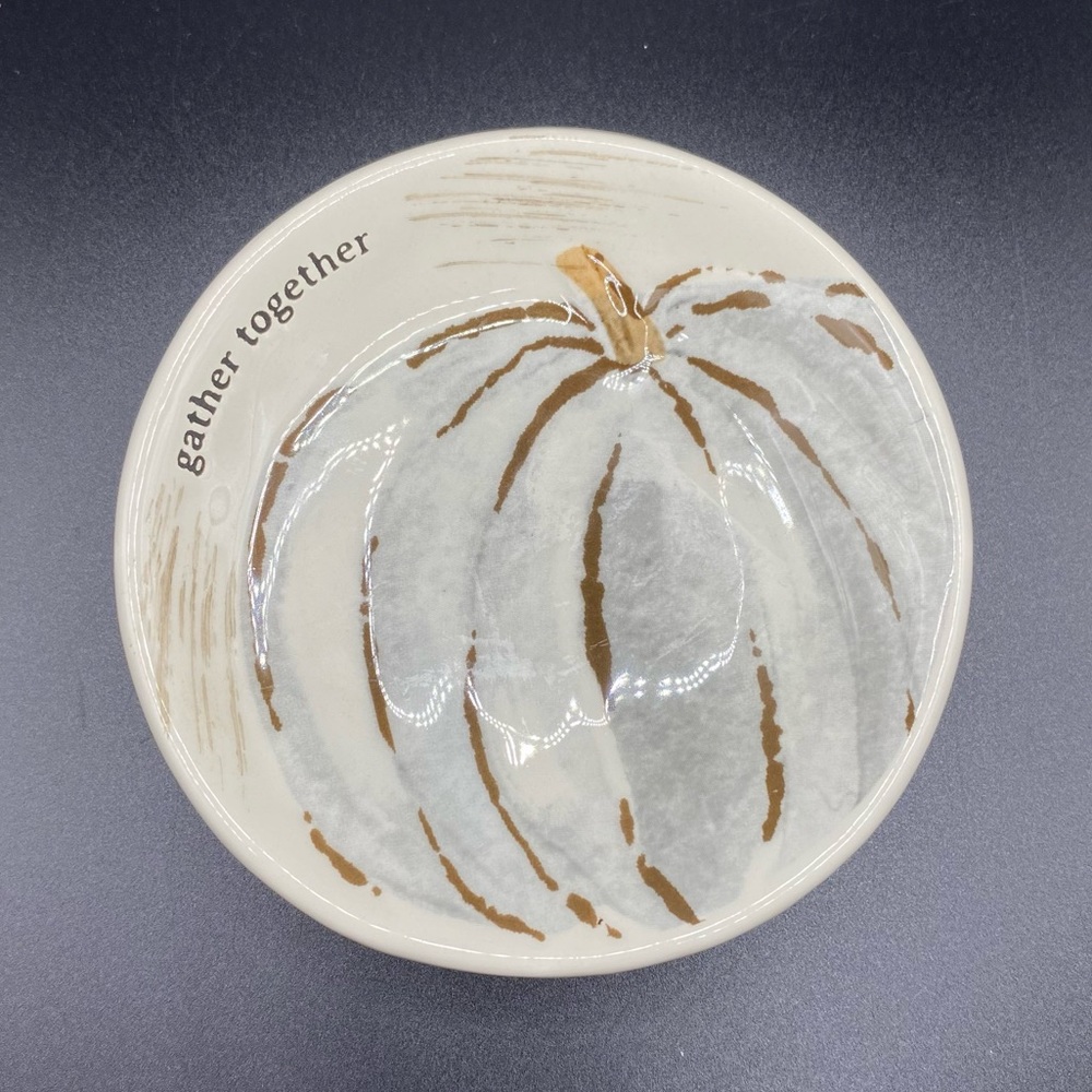 Mudpie Gray Pumpkin Dipping Dish - "gather together" Watercolor Pumpkin